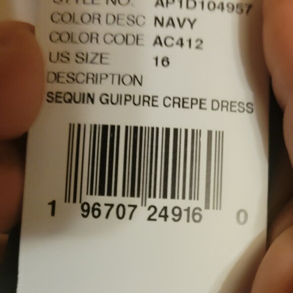 Adrianna Papell - Sequin Guipure Lace Popover Top Sheath Dress - Navy, Size 16 - Picture 7 of 7